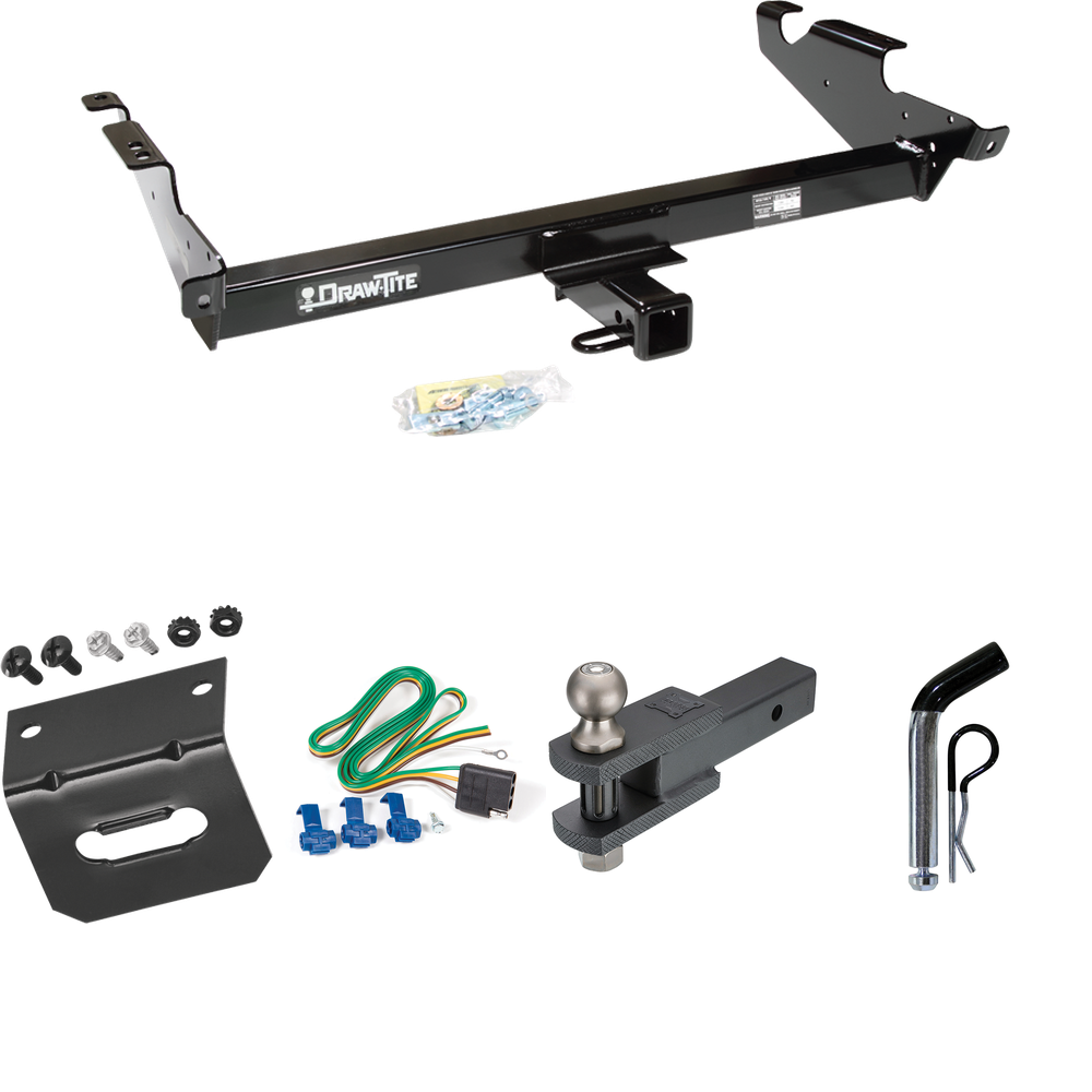 Fits 1979-1995 GMC G2500 Trailer Hitch Tow PKG w/ 4-Flat Wiring Harness + Clevis Hitch Ball Mount w/ 2" Ball + Pin/Clip + Wiring Bracket By Draw-Tite