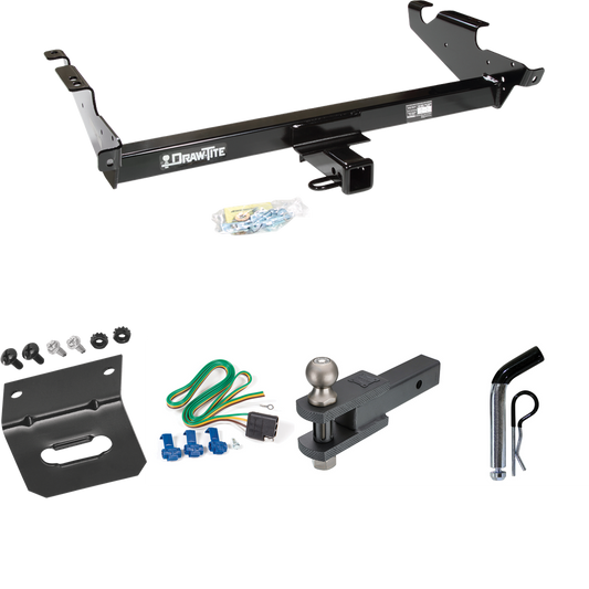 Fits 1979-1995 GMC G2500 Trailer Hitch Tow PKG w/ 4-Flat Wiring Harness + Clevis Hitch Ball Mount w/ 2" Ball + Pin/Clip + Wiring Bracket By Draw-Tite