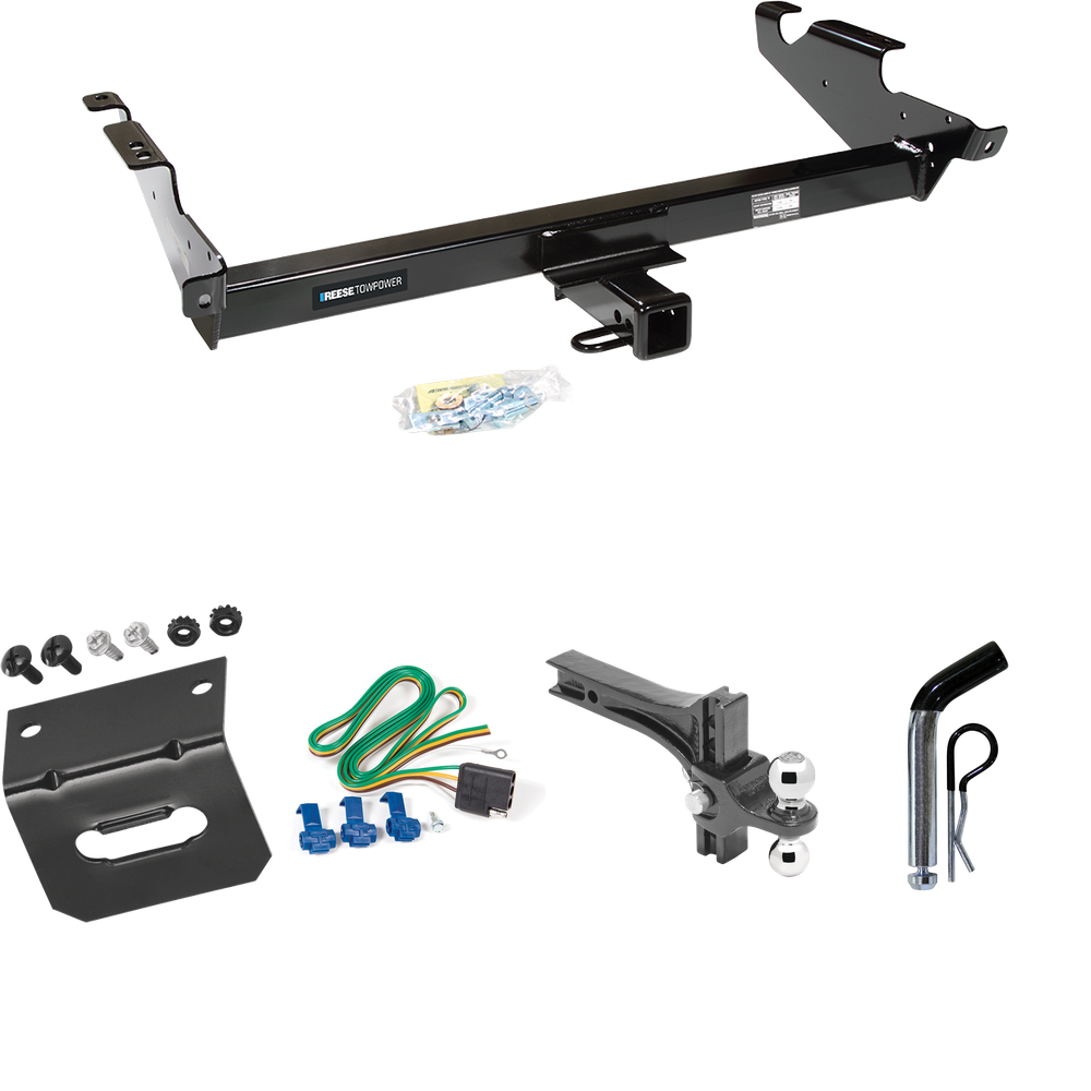 Fits 1979-1995 GMC G1500 Trailer Hitch Tow PKG w/ 4-Flat Wiring Harness + Dual Adjustable Drop Rise Ball Ball Mount 2" & 2-5/16" Trailer Balls + Pin/Clip + Wiring Bracket By Reese Towpower