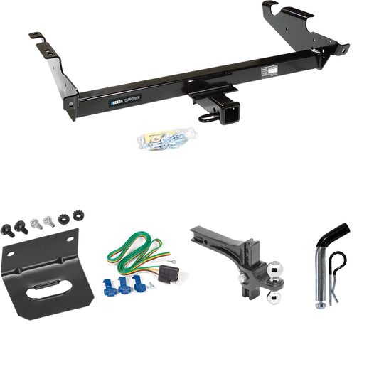 Fits 1979-1995 GMC G1500 Trailer Hitch Tow PKG w/ 4-Flat Wiring Harness + Dual Adjustable Drop Rise Ball Ball Mount 2" & 2-5/16" Trailer Balls + Pin/Clip + Wiring Bracket By Reese Towpower