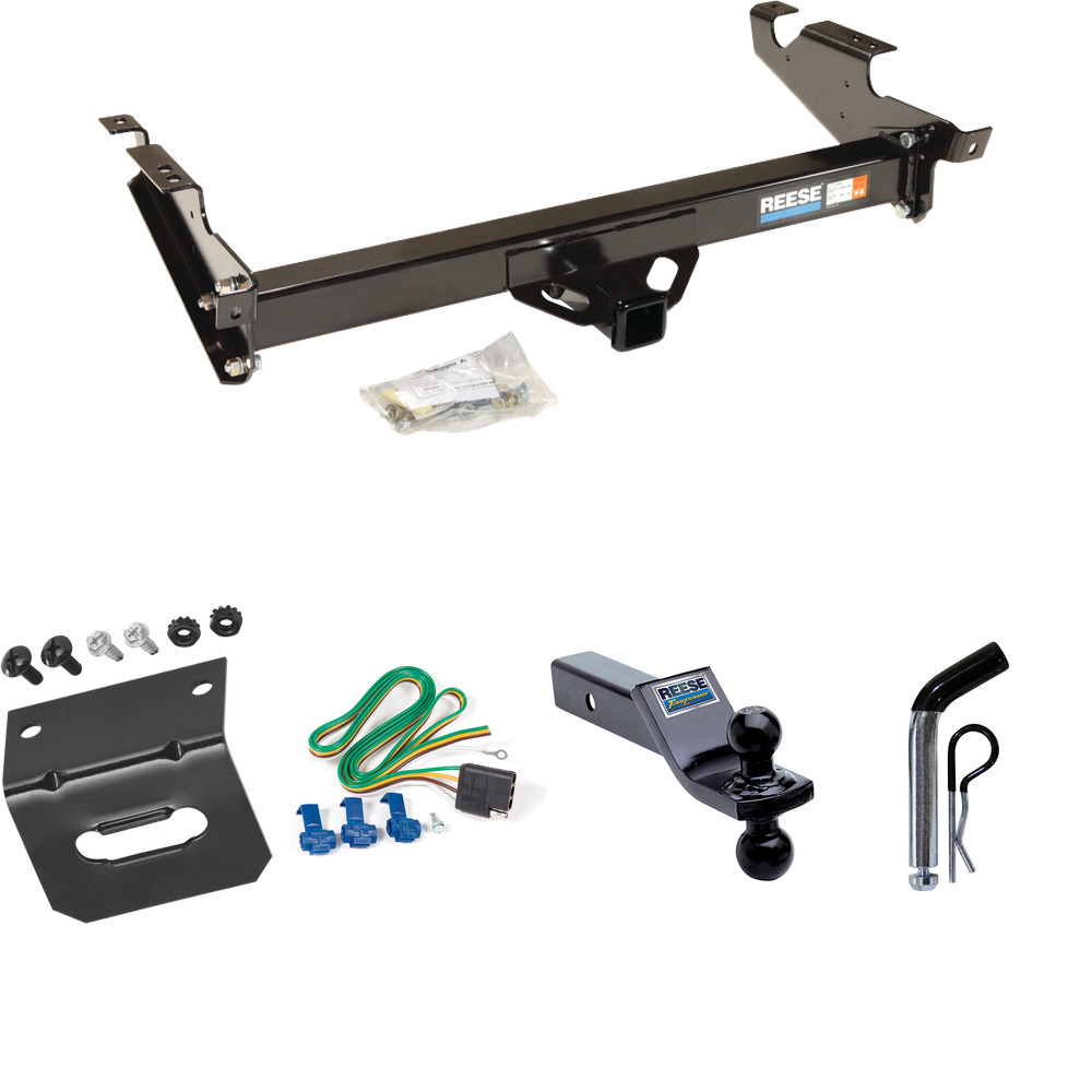 Fits 1979-1995 GMC G3500 Trailer Hitch Tow PKG w/ 4-Flat Wiring Harness + Dual Ball Ball Mount 1-7/8" & 2" Trailer Balls + Pin/Clip + Wiring Bracket By Reese Towpower