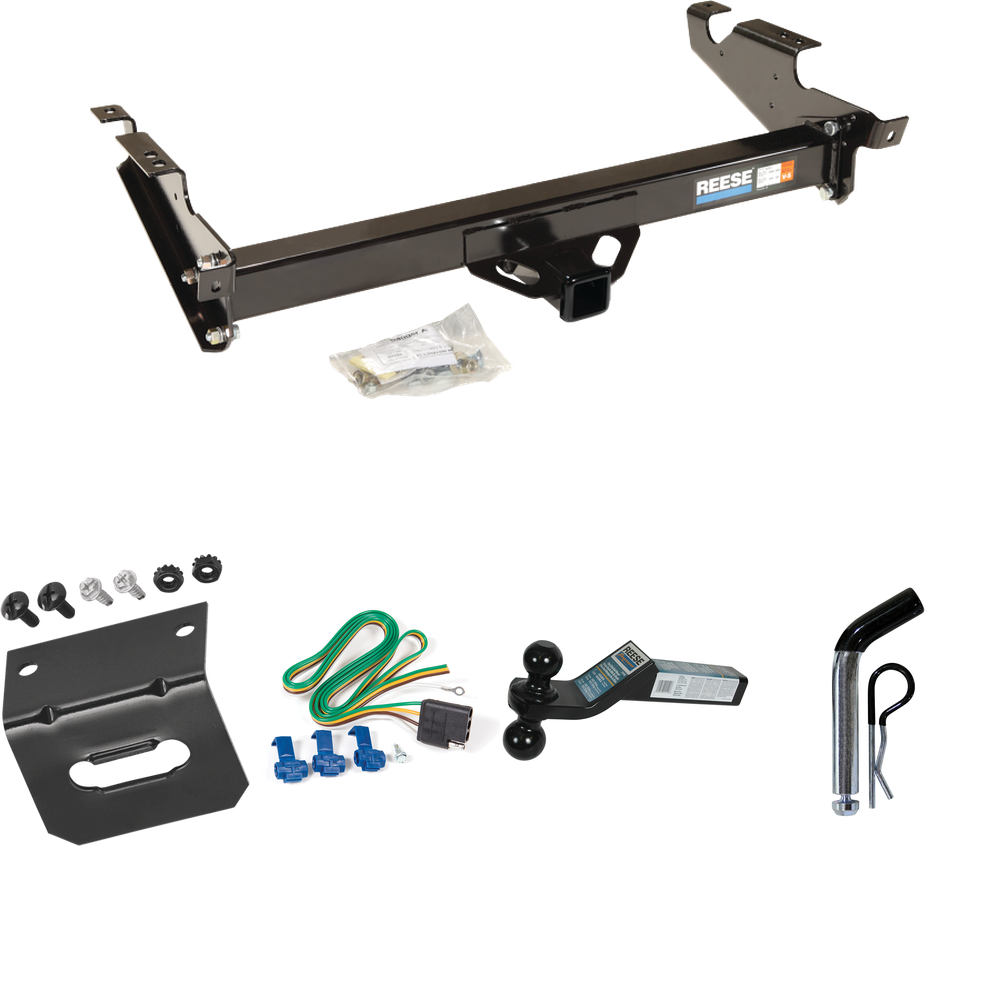 Fits 1978-1995 Chevrolet G30 Trailer Hitch Tow PKG w/ 4-Flat Wiring Harness + Dual Ball Ball Mount 2" & 2-5/16" Trailer Balls + Pin/Clip +  Wiring Bracket By Reese Towpower