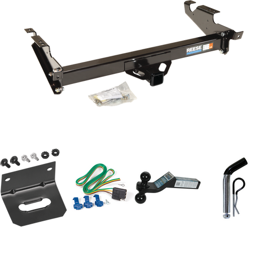 Fits 1978-1995 Chevrolet G30 Trailer Hitch Tow PKG w/ 4-Flat Wiring Harness + Dual Ball Ball Mount 2" & 2-5/16" Trailer Balls + Pin/Clip +  Wiring Bracket By Reese Towpower