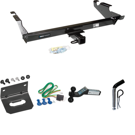 Fits 1979-1995 GMC G1500 Trailer Hitch Tow PKG w/ 4-Flat Wiring Harness + Dual Ball Ball Mount 2" & 2-5/16" Trailer Balls + Pin/Clip +  Wiring Bracket By Reese Towpower