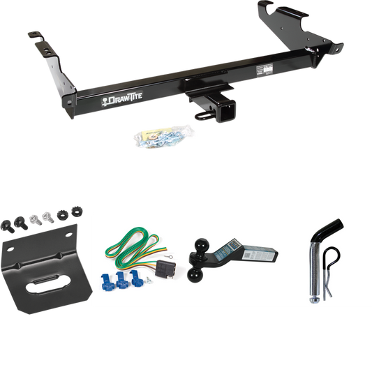 Fits 1996-1996 GMC G3500 Trailer Hitch Tow PKG w/ 4-Flat Wiring Harness + Dual Ball Ball Mount 2" & 2-5/16" Trailer Balls + Pin/Clip +  Wiring Bracket (For Vandura & Rally w/Lo-Mount Taillights Models) By Draw-Tite