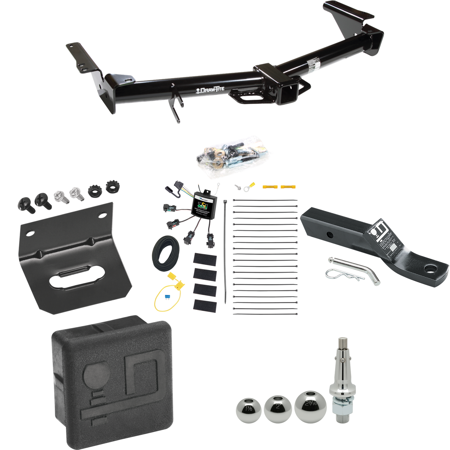 Fits 2003-2009 Lexus GX470 Trailer Hitch Tow PKG w/ 4-Flat Zero Contact "No Splice" Wiring + Ball Mount w/ 2" Drop + Interchangeable Ball 1-7/8" & 2" & 2-5/16" + Wiring Bracket + Hitch Cover By Draw-Tite