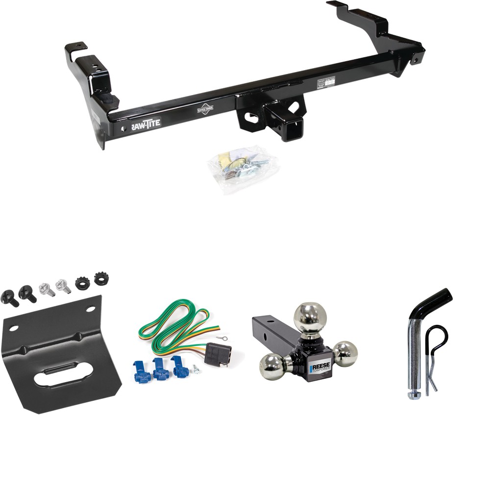 Fits 1979-1995 GMC G3500 Trailer Hitch Tow PKG w/ 4-Flat Wiring Harness + Triple Ball Ball Mount 1-7/8" & 2" & 2-5/16" Trailer Balls + Pin/Clip + Wiring Bracket By Draw-Tite