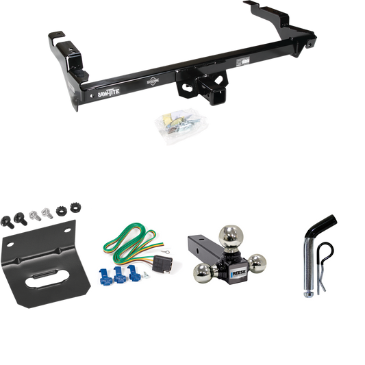 Fits 1979-1995 GMC G3500 Trailer Hitch Tow PKG w/ 4-Flat Wiring Harness + Triple Ball Ball Mount 1-7/8" & 2" & 2-5/16" Trailer Balls + Pin/Clip + Wiring Bracket By Draw-Tite