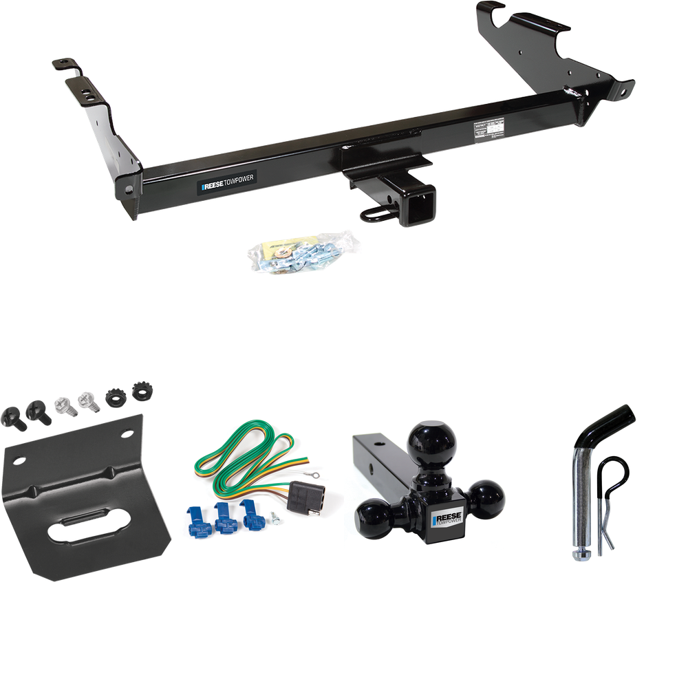 Fits 1979-1995 GMC G2500 Trailer Hitch Tow PKG w/ 4-Flat Wiring Harness + Triple Ball Ball Mount 1-7/8" & 2" & 2-5/16" Trailer Balls + Pin/Clip + Wiring Bracket By Reese Towpower