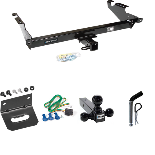 Fits 1979-1995 GMC G2500 Trailer Hitch Tow PKG w/ 4-Flat Wiring Harness + Triple Ball Ball Mount 1-7/8" & 2" & 2-5/16" Trailer Balls + Pin/Clip + Wiring Bracket By Reese Towpower