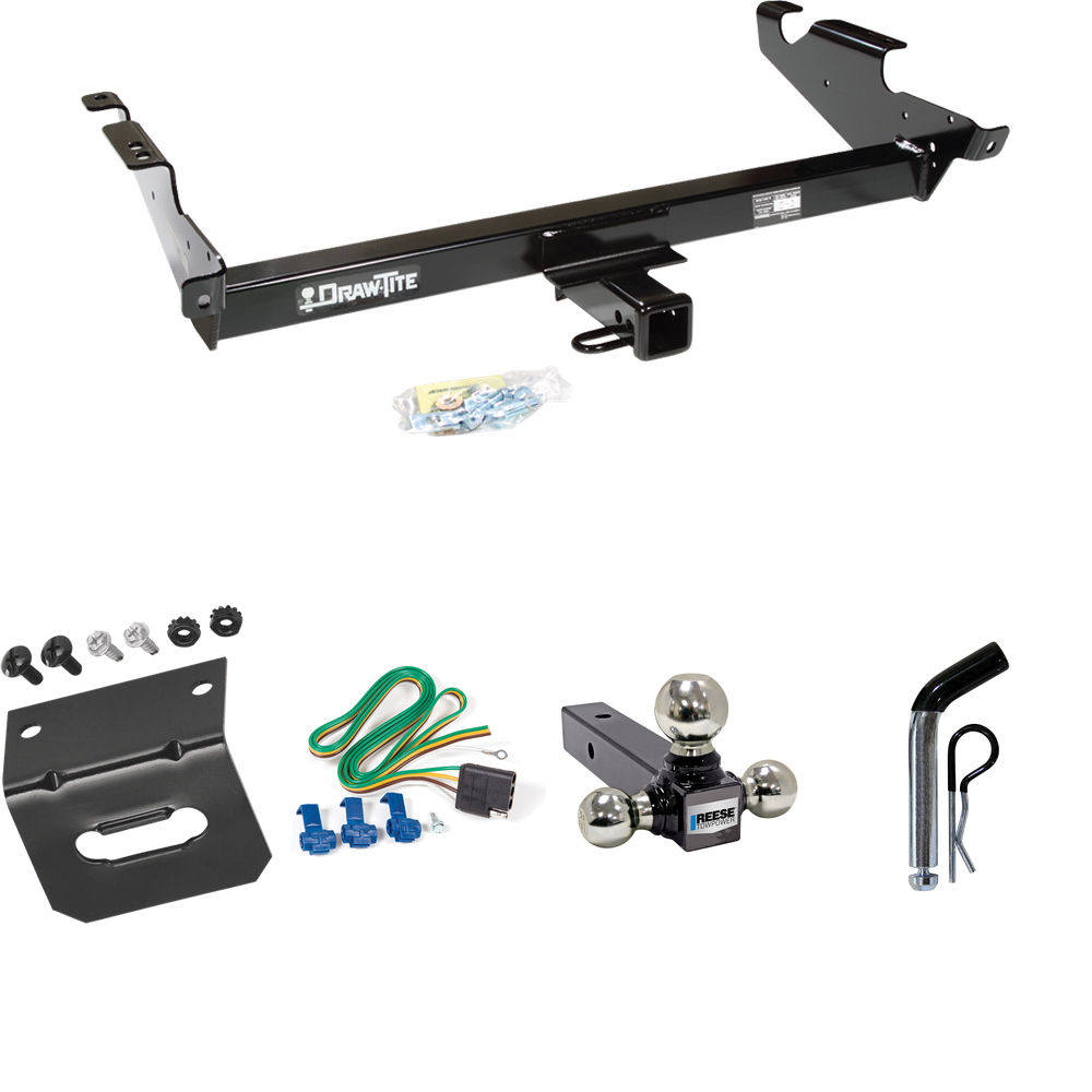 Fits 1978-1995 Chevrolet G20 Trailer Hitch Tow PKG w/ 4-Flat Wiring Harness + Triple Ball Ball Mount 1-7/8" & 2" & 2-5/16" Trailer Balls + Pin/Clip + Wiring Bracket By Draw-Tite