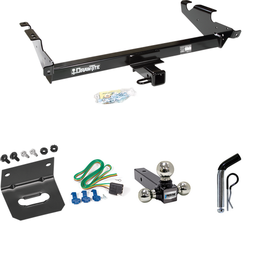 Fits 1978-1995 Chevrolet G20 Trailer Hitch Tow PKG w/ 4-Flat Wiring Harness + Triple Ball Ball Mount 1-7/8" & 2" & 2-5/16" Trailer Balls + Pin/Clip + Wiring Bracket By Draw-Tite