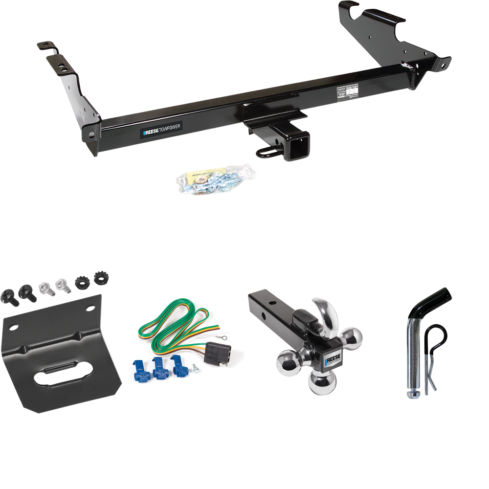 Fits 1996-1996 Chevrolet G30 Trailer Hitch Tow PKG w/ 4-Flat Wiring Harness + Triple Ball Ball Mount 1-7/8" & 2" & 2-5/16" Trailer Balls w/ Tow Hook + Pin/Clip + Wiring Bracket (For Classic & Sport w/Lo-Mount Taillights Models) By Reese Towpower