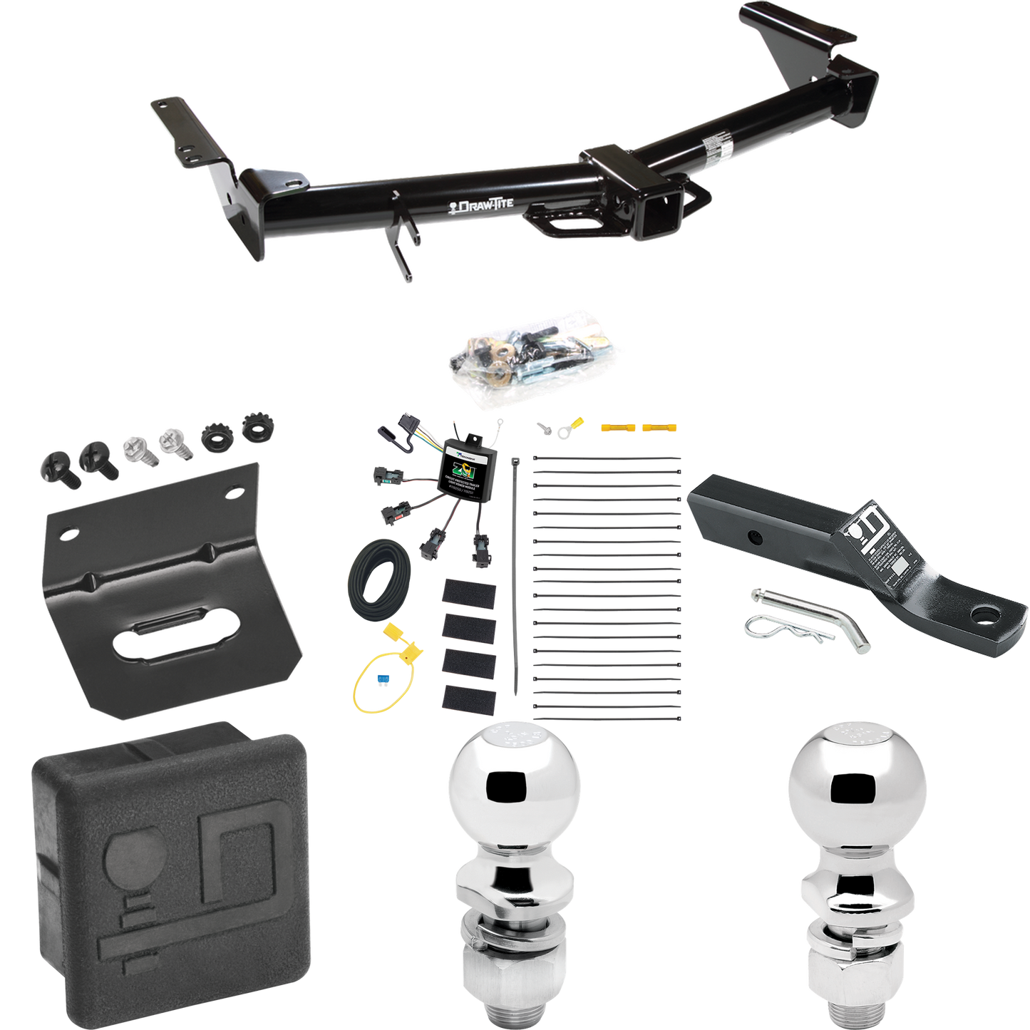 Se adapta al paquete de enganche de remolque Toyota 4Runner 2007-2009 con cableado "sin empalme" de 4 contactos planos cero + soporte de bola con caída de 2" + bola de 2" + bola de 2-5/16" + soporte de cableado + cubierta de enganche por sorteo -Tita