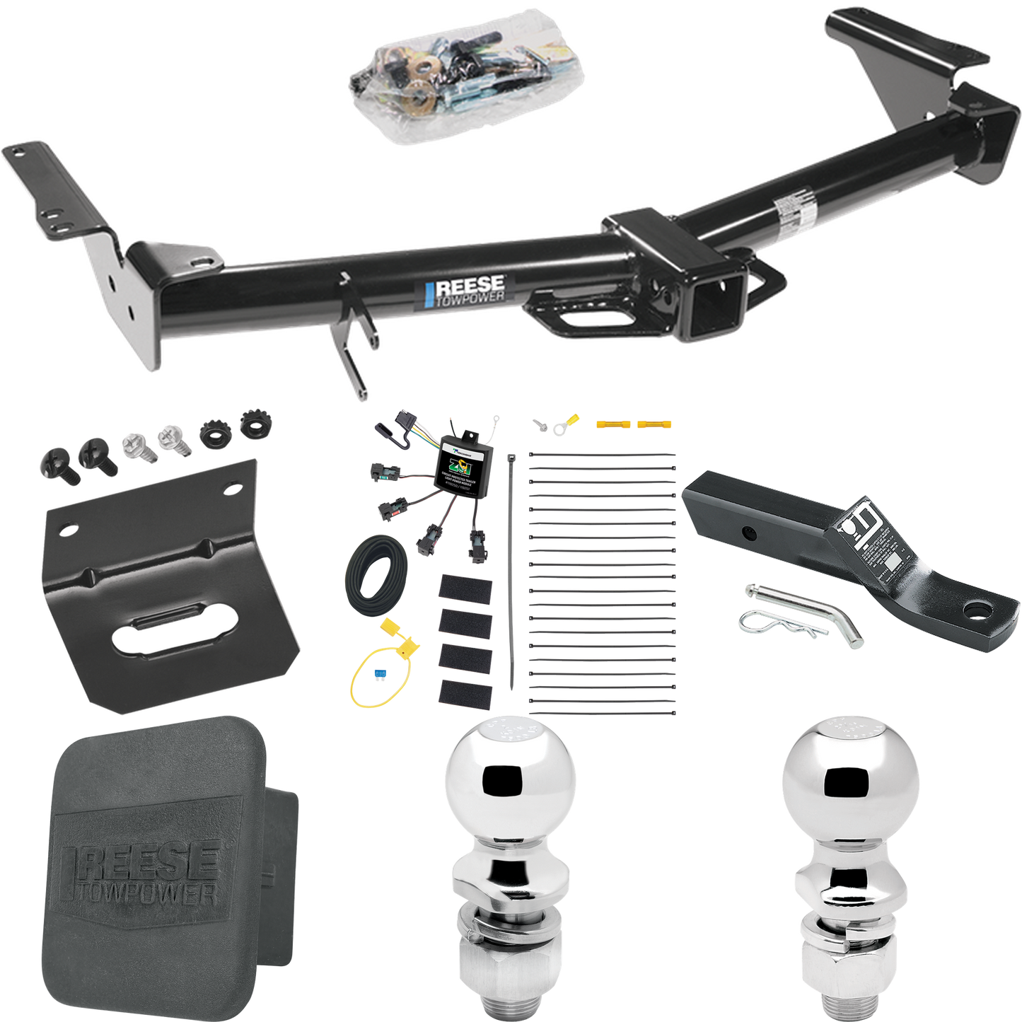 Fits 2003-2009 Lexus GX470 Trailer Hitch Tow PKG w/ 4-Flat Zero Contact "No Splice" Wiring + Ball Mount w/ 2" Drop + 2" Ball + 2-5/16" Ball + Wiring Bracket + Hitch Cover By Reese Towpower