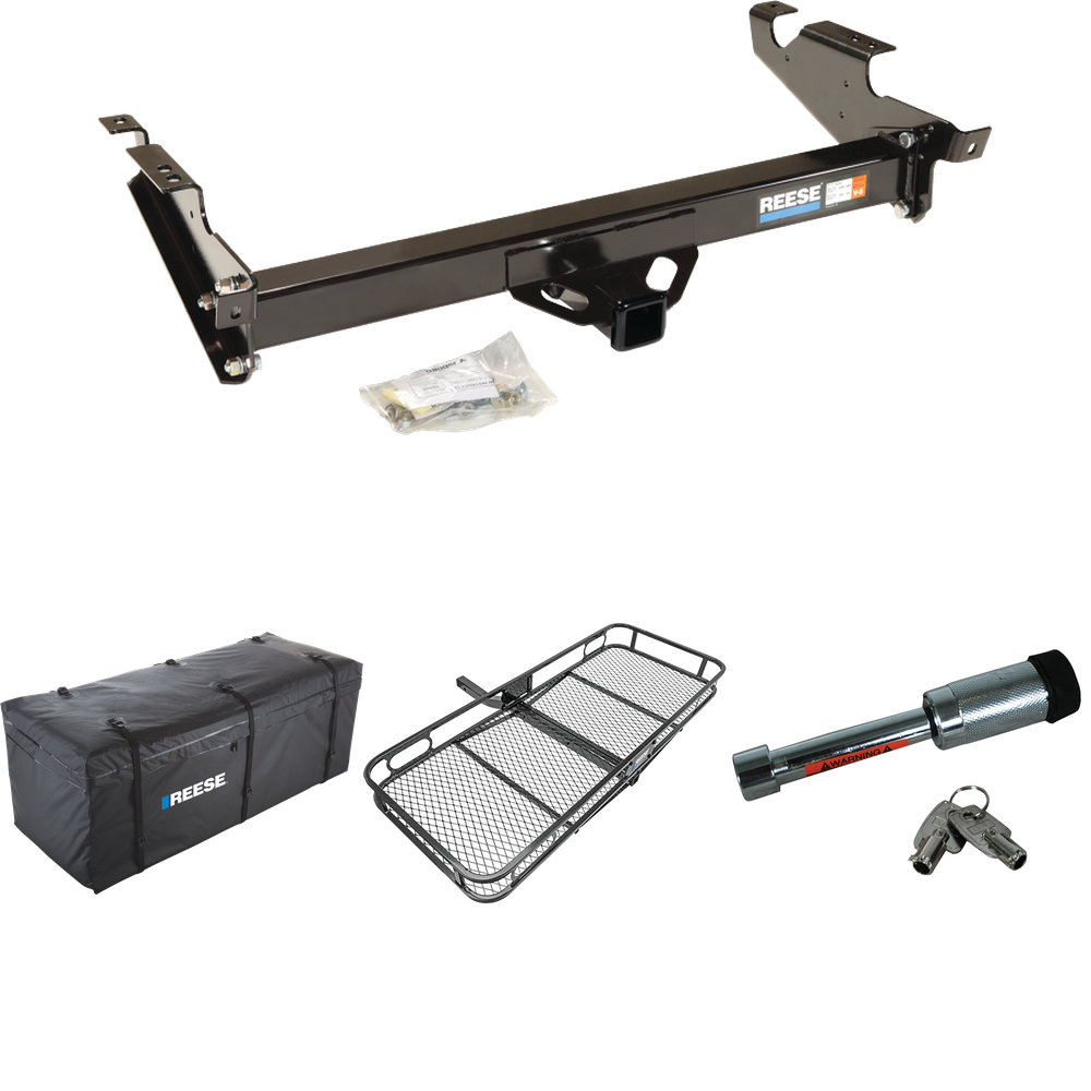 Fits 1979-1995 GMC G3500 Trailer Hitch Tow PKG w/ 60" x 24" Cargo Carrier + Cargo Bag + Hitch Lock By Reese Towpower