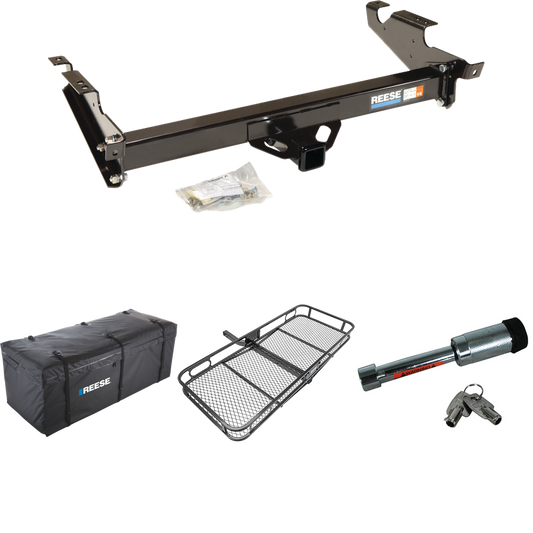 Fits 1979-1995 GMC G3500 Trailer Hitch Tow PKG w/ 60" x 24" Cargo Carrier + Cargo Bag + Hitch Lock By Reese Towpower