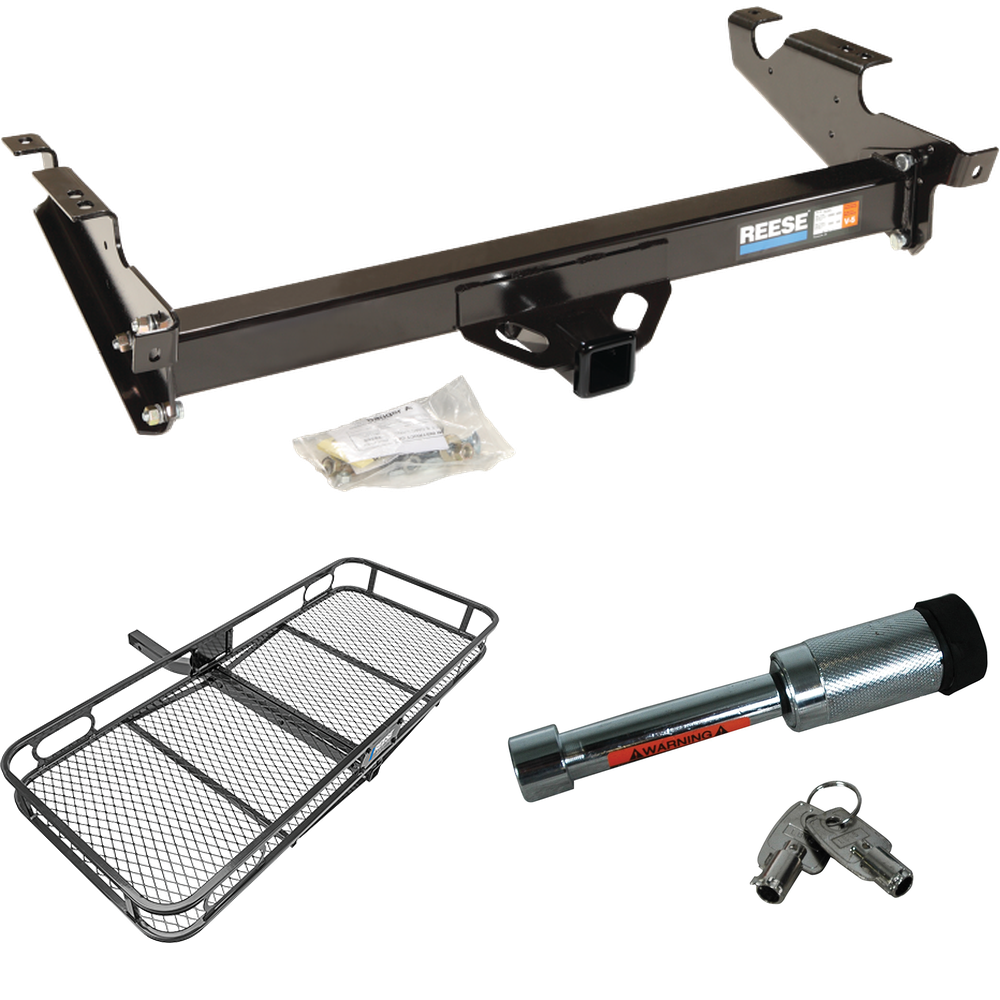 Fits 1996-1996 Chevrolet G30 Trailer Hitch Tow PKG w/ 60" x 24" Cargo Carrier + Hitch Lock (For Classic & Sport w/Lo-Mount Taillights Models) By Reese Towpower