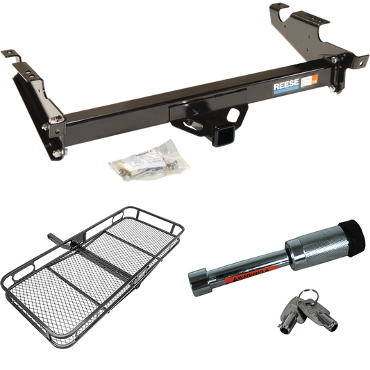 Fits 1996-1996 Chevrolet G30 Trailer Hitch Tow PKG w/ 60" x 24" Cargo Carrier + Hitch Lock (For Classic & Sport w/Lo-Mount Taillights Models) By Reese Towpower