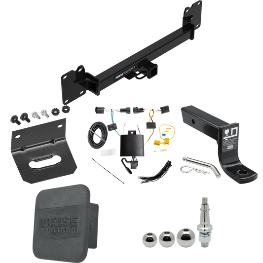 Se adapta al paquete de enganche de remolque Land Rover Range Rover Velar 2018-2022 con cableado plano de 4 + soporte de bola con caída de 4" + bola intercambiable de 1-7/8" y 2" y 2-5/16" + soporte de cableado + Cubierta de enganche de Reese Towpower