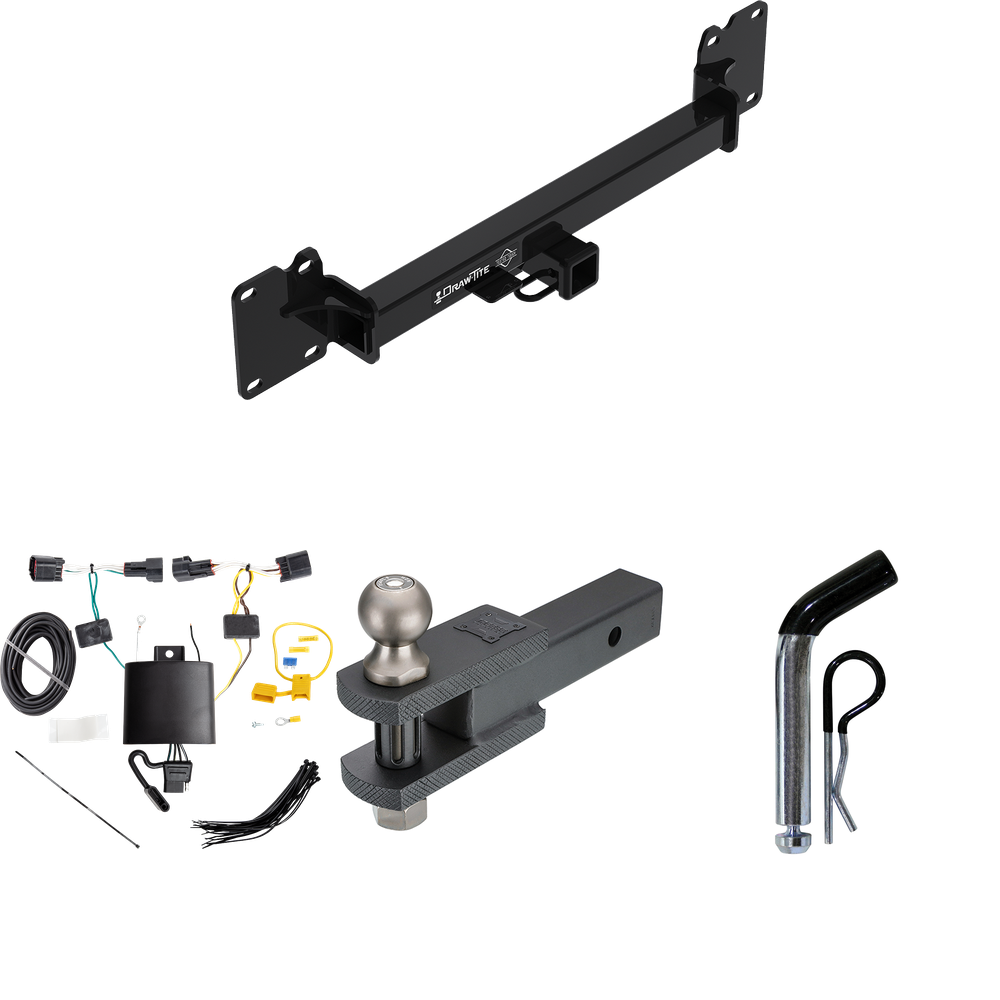 Fits 2018-2022 Land Rover Range Rover Velar Trailer Hitch Tow PKG w/ 4-Flat Wiring + Clevis Hitch Ball Mount w/ 2" Ball + Pin/Clip By Draw-Tite