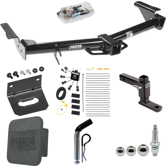 Fits 2007-2009 Toyota 4Runner Trailer Hitch Tow PKG w/ 4-Flat Zero Contact "No Splice" Wiring + Adjustable Drop Rise Ball Mount + Pin/Clip + Inerchangeable 1-7/8" & 2" & 2-5/16" Balls + Wiring Bracket + Hitch Cover By Reese Towpower