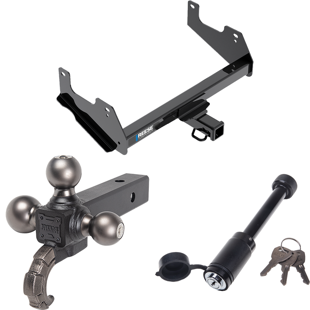 Fits 2015-2023 Ford F-150 Trailer Hitch Tow PKG + Tactical Triple Ball Ball Mount 1-7/8" & 2" & 2-5/16" Balls & Tow Hook + Tactical Dogbone Lock By Reese Towpower