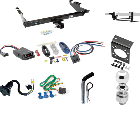 Fits 1978-1995 Chevrolet G10 Trailer Hitch Tow PKG w/ 8K Round Bar Weight Distribution Hitch w/ 2-5/16" Ball + 2" Ball + Pin/Clip + Tekonsha Brakeman IV Brake Control + Generic BC Wiring Adapter + 7-Way RV Wiring By Reese Towpower