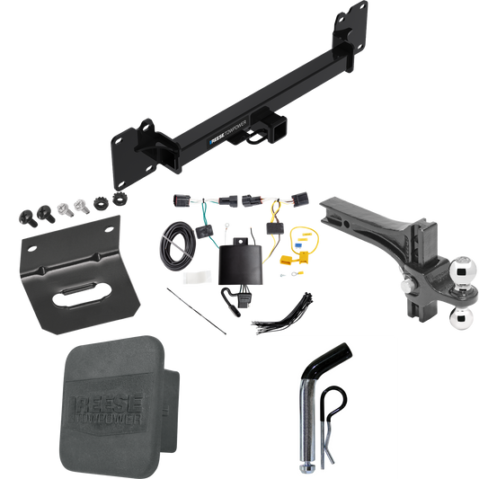 Fits 2018-2022 Land Rover Range Rover Velar Trailer Hitch Tow PKG w/ 4-Flat Wiring + Dual Adjustable Drop Rise Ball Ball Mount 2" & 2-5/16" Trailer Balls + Pin/Clip + Wiring Bracket + Hitch Cover By Reese Towpower