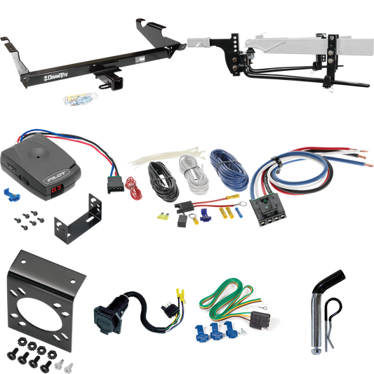 Fits 1978-1995 Chevrolet G10 Trailer Hitch Tow PKG w/ 8K Round Bar Weight Distribution Hitch w/ 2-5/16" Ball + Pin/Clip + Pro Series Pilot Brake Control + Generic BC Wiring Adapter + 7-Way RV Wiring By Draw-Tite