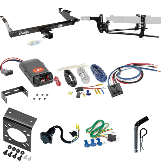 Fits 1979-1995 GMC G2500 Trailer Hitch Tow PKG w/ 8K Round Bar Weight Distribution Hitch w/ 2-5/16" Ball + Pin/Clip + Pro Series POD Brake Control + Generic BC Wiring Adapter + 7-Way RV Wiring By Draw-Tite