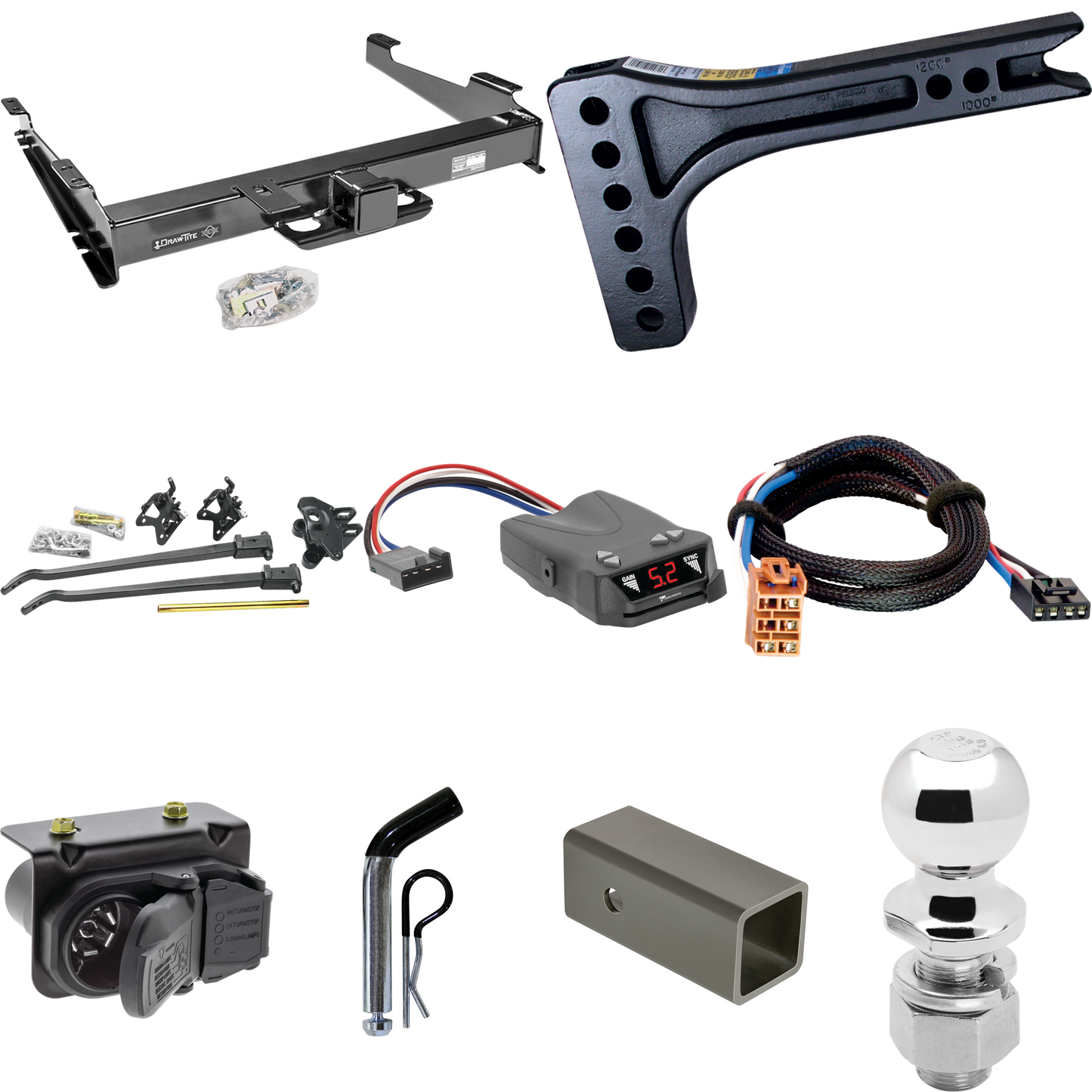 Fits 2003-2006 GMC Yukon XL 2500 Trailer Hitch Tow PKG w/ 15K Trunnion Bar Weight Distribution Hitch + Pin/Clip + 2-5/16" Ball + Tekonsha Brakeman IV Brake Control + Plug & Play BC Adapter + 7-Way RV Wiring By Draw-Tite