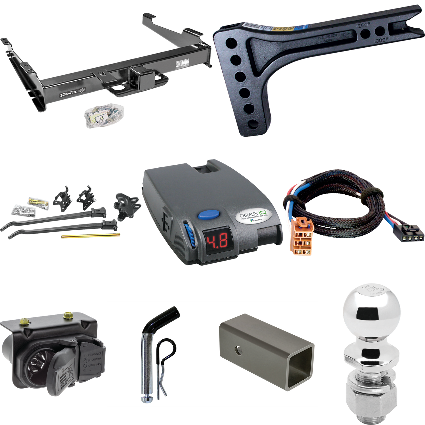 Fits 2003-2006 Chevrolet Suburban 2500 Trailer Hitch Tow PKG w/ 15K Trunnion Bar Weight Distribution Hitch + Pin/Clip + 2-5/16" Ball + Tekonsha Primus IQ Brake Control + Plug & Play BC Adapter + 7-Way RV Wiring (For w/Amber Turn Signals Models) By Dr