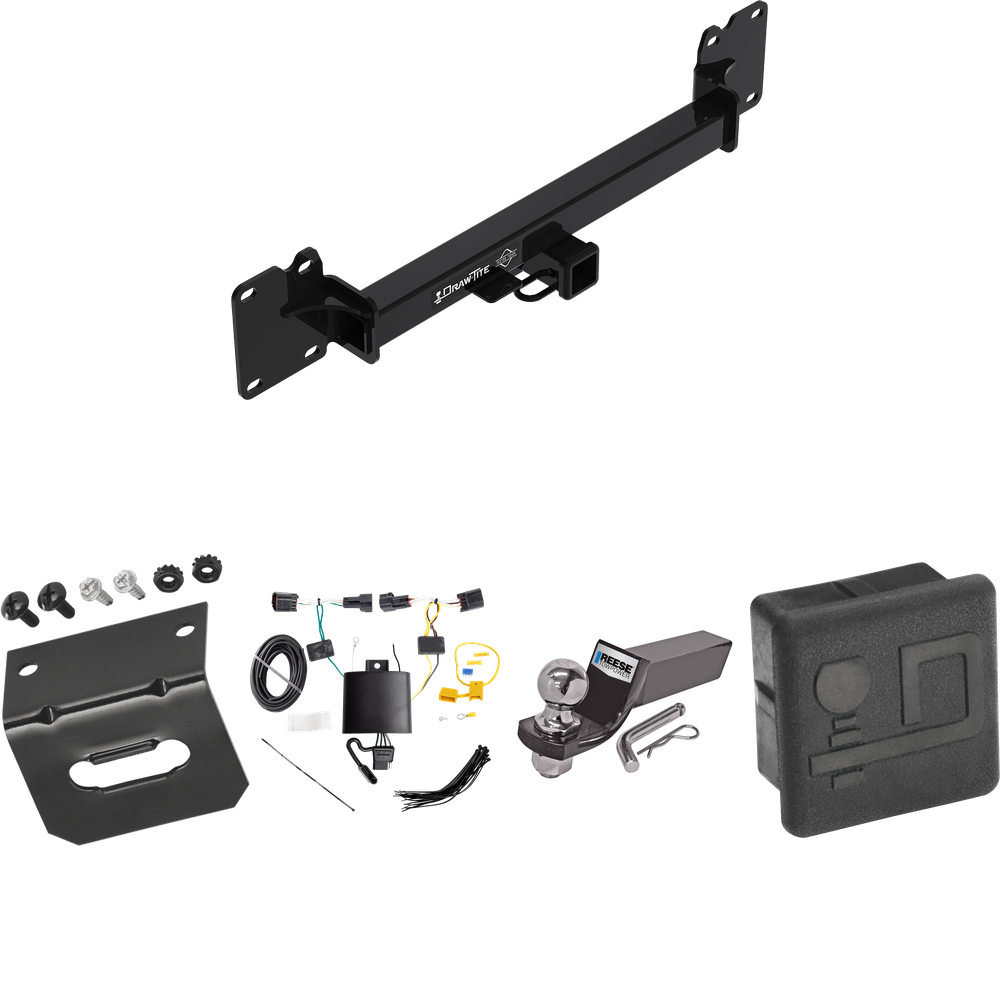 Fits 2018-2022 Land Rover Range Rover Velar Trailer Hitch Tow PKG w/ 4-Flat Wiring + Starter Kit Ball Mount w/ 2" Drop & 2" Ball + Wiring Bracket + Hitch Cover By Draw-Tite