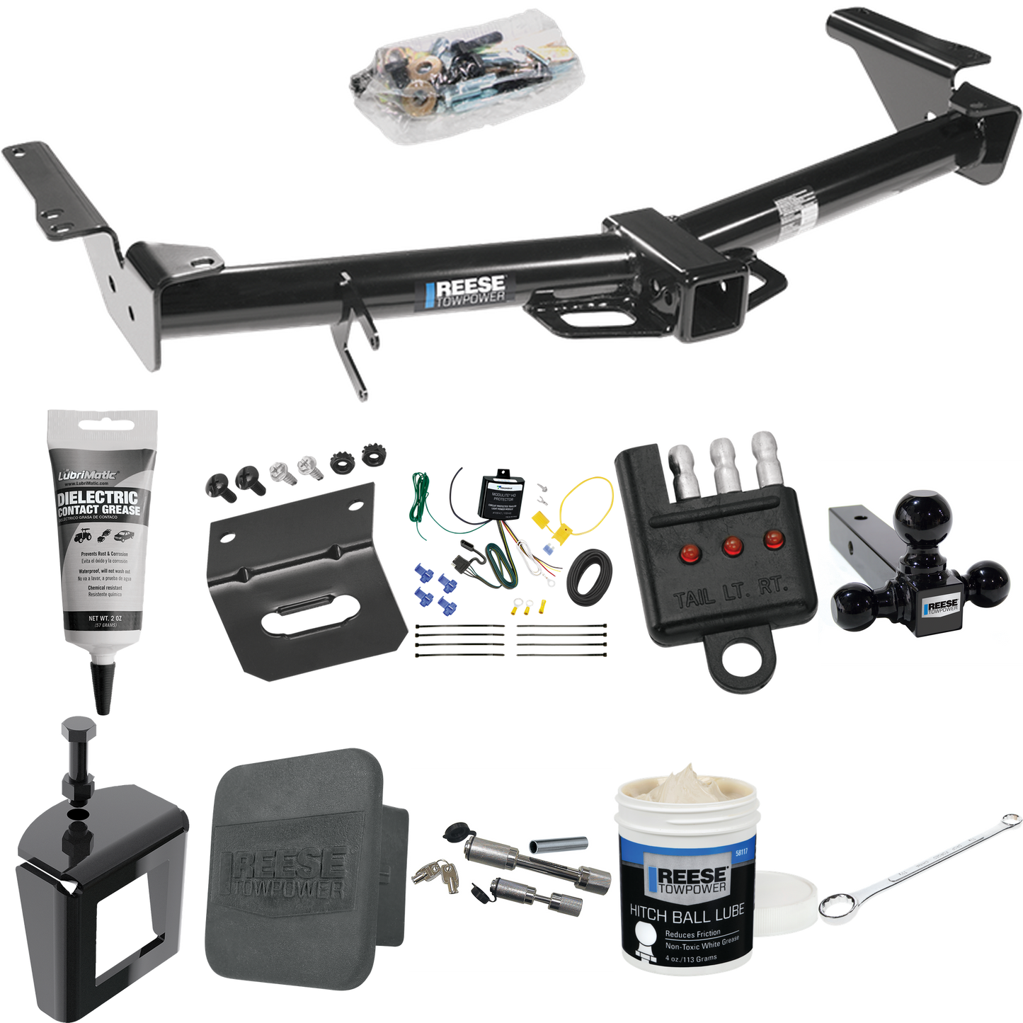 Fits 2003-2009 Lexus GX470 Trailer Hitch Tow PKG w/ 4-Flat Wiring + Triple Ball Ball Mount 1-7/8" & 2" & 2-5/16" Trailer Balls + Wiring Bracket + Hitch Cover + Dual Hitch & Coupler Locks + Wiring Tester + Ball Lube + Electric Grease + Ball Wrench + A