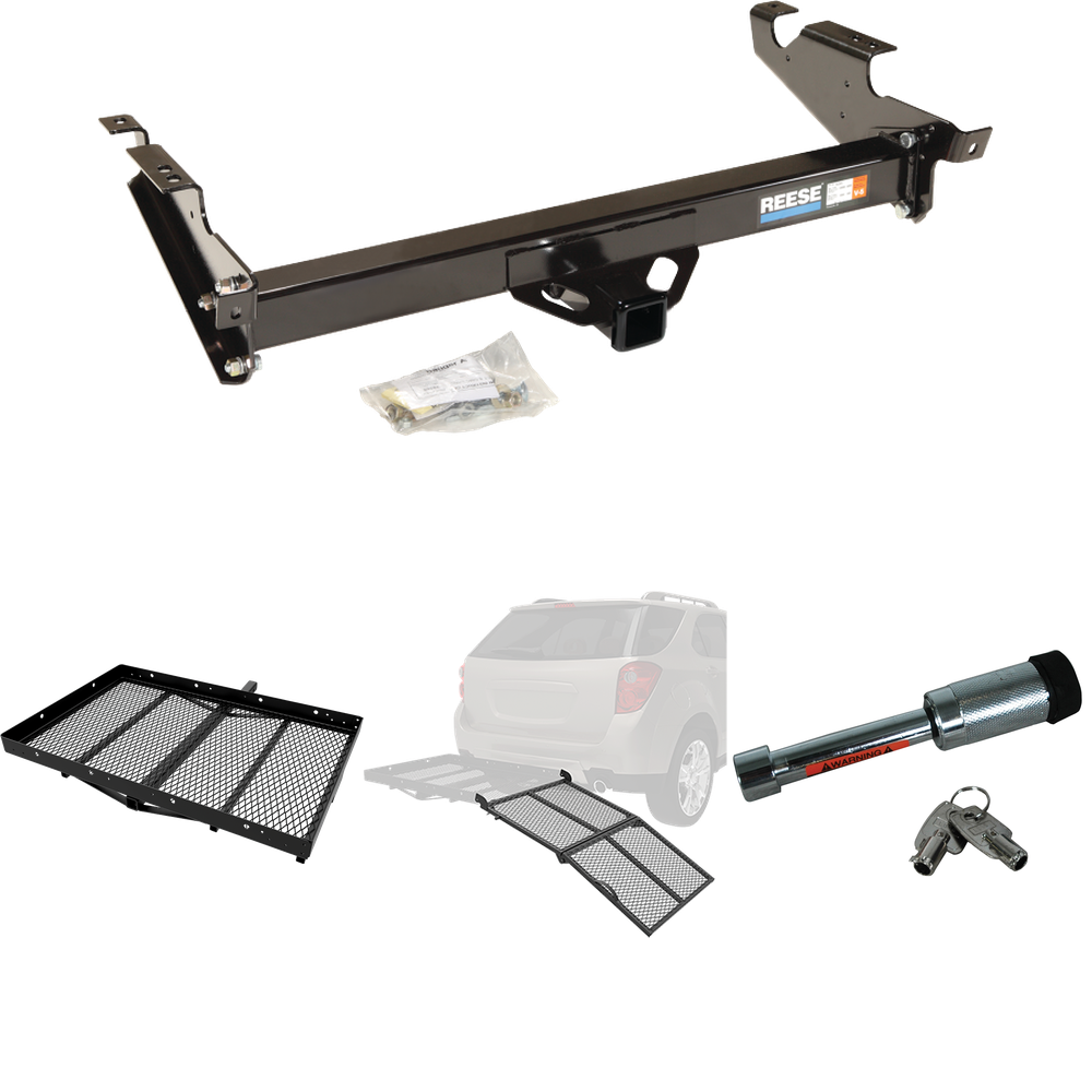 Fits 1978-1995 Chevrolet G10 Trailer Hitch Tow PKG w/ Cargo Carrier + Bi-Fold Ramp + Hitch Lock By Reese Towpower