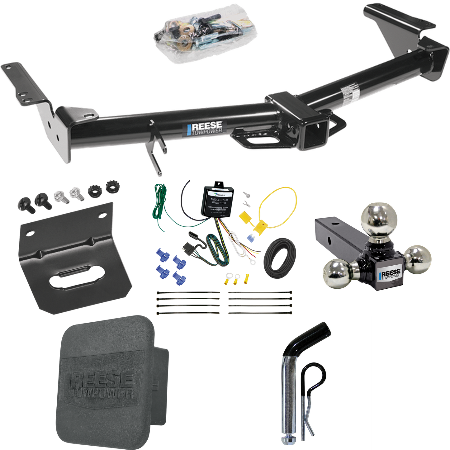 Fits 2003-2009 Lexus GX470 Trailer Hitch Tow PKG w/ 4-Flat Wiring + Triple Ball Ball Mount 1-7/8" & 2" & 2-5/16" Trailer Balls + Pin/Clip + Wiring Bracket + Hitch Cover By Reese Towpower