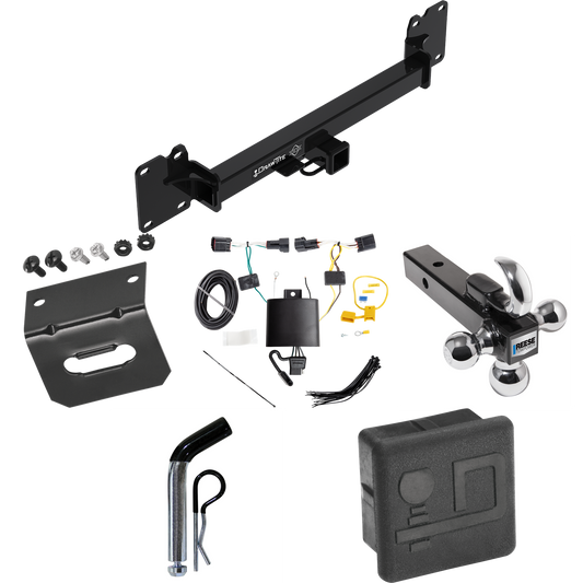 Fits 2018-2022 Land Rover Range Rover Velar Trailer Hitch Tow PKG w/ 4-Flat Wiring + Triple Ball Ball Mount 1-7/8" & 2" & 2-5/16" Trailer Balls w/ Tow Hook + Pin/Clip + Wiring Bracket + Hitch Cover By Draw-Tite