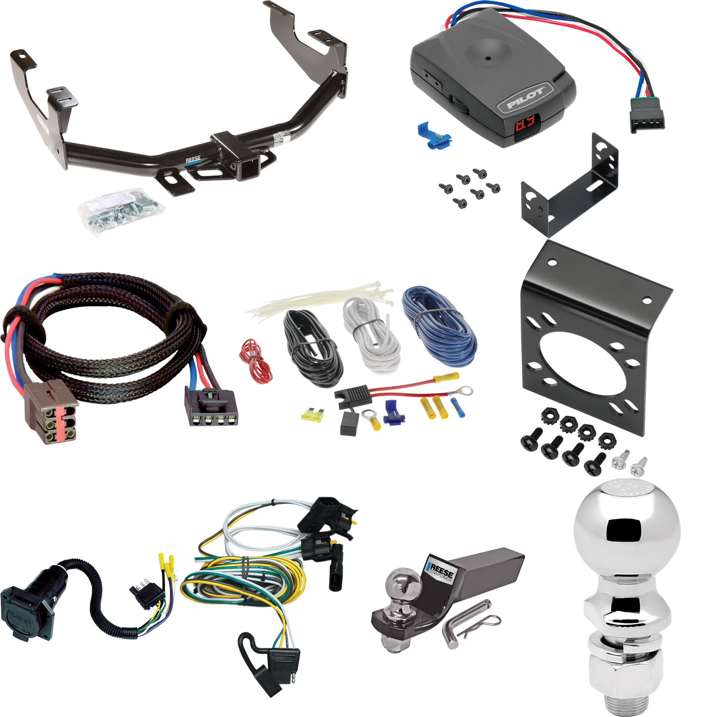 Se adapta al paquete de remolque con enganche para remolque Ford F-150 Heritage 2004-2004 con control de freno piloto serie Pro + adaptador BC Plug &amp; Play + cableado RV de 7 vías + soporte de bola y caída de 2" y 2-5/16" de Reese Towpower