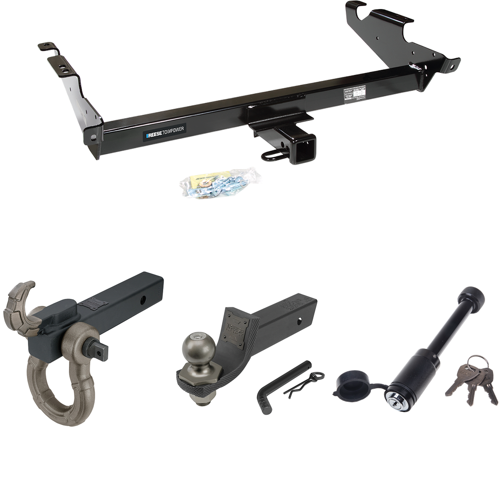 Fits 1978-1995 Chevrolet G20 Trailer Hitch Tow PKG + Interlock Tactical Starter Kit w/ 2" Drop & 2" Ball + Tactical Hook & Shackle Mount + Tactical Dogbone Lock By Reese Towpower