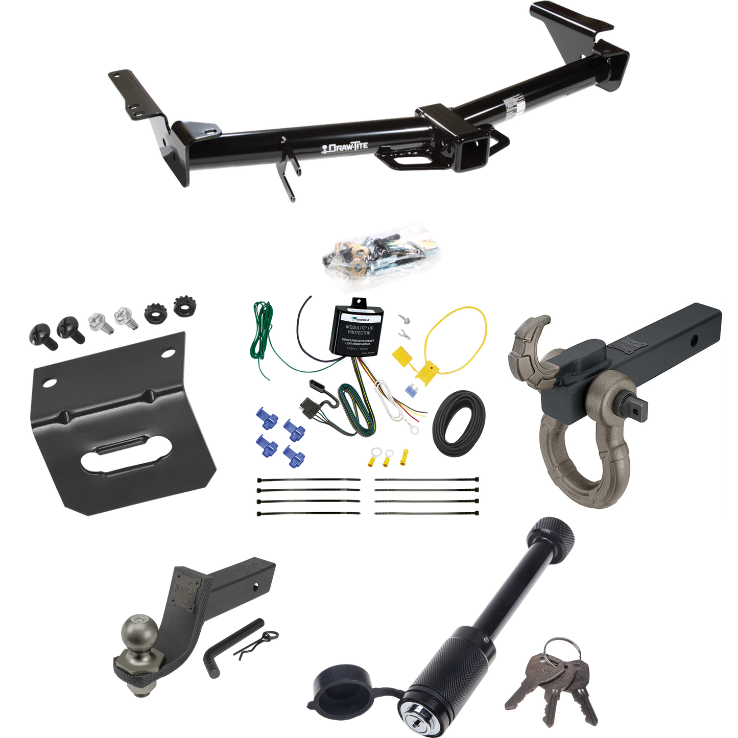 Fits 2007-2009 Toyota 4Runner Trailer Hitch Tow PKG w/ 4-Flat Wiring + Interlock Tactical Starter Kit w/ 3-1/4" Drop & 2" Ball + Tactical Hook & Shackle Mount + Tactical Dogbone Lock + Wiring Bracket By Draw-Tite