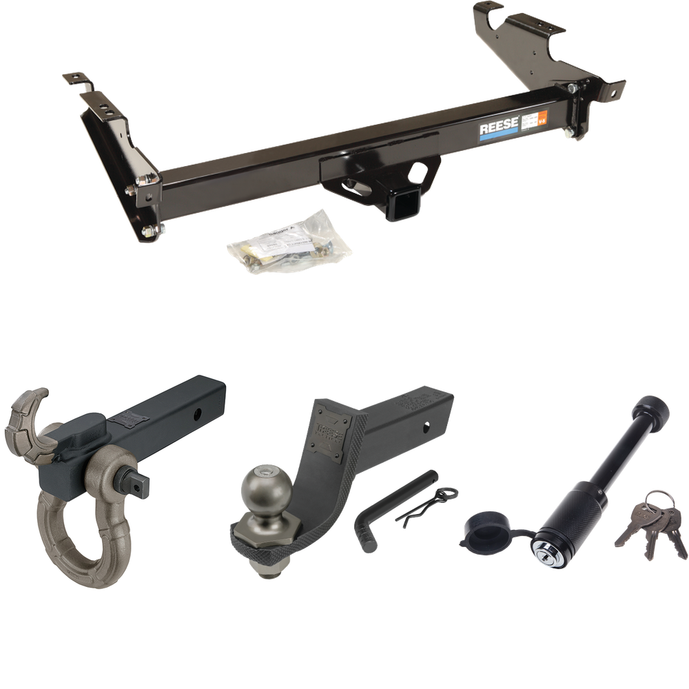 Fits 1996-1996 Chevrolet G30 Trailer Hitch Tow PKG + Interlock Tactical Starter Kit w/ 3-1/4" Drop & 2" Ball + Tactical Hook & Shackle Mount + Tactical Dogbone Lock (For Classic & Sport w/Lo-Mount Taillights Models) By Reese Towpower