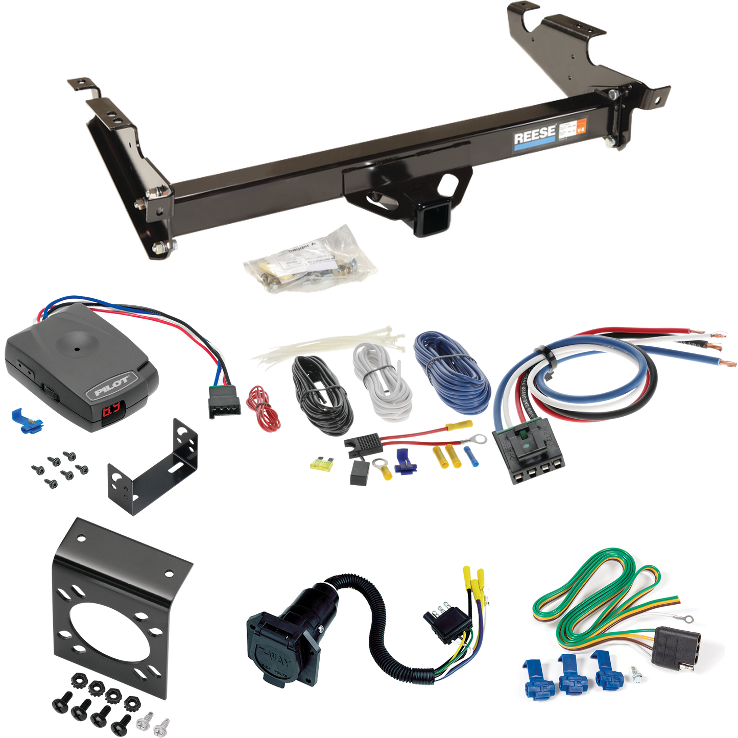 Fits 1979-1995 GMC G2500 Trailer Hitch Tow PKG w/ Pro Series Pilot Brake Control + Generic BC Wiring Adapter + 7-Way RV Wiring By Reese Towpower