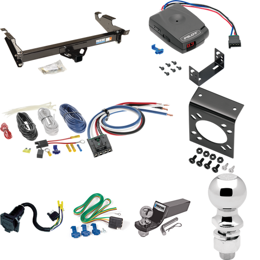 Fits 1996-1996 GMC G3500 Trailer Hitch Tow PKG w/ Pro Series Pilot Brake Control + Generic BC Wiring Adapter + 7-Way RV Wiring + 2" & 2-5/16" Ball & Drop Mount (For Vandura & Rally w/Lo-Mount Taillights Models) By Reese Towpower