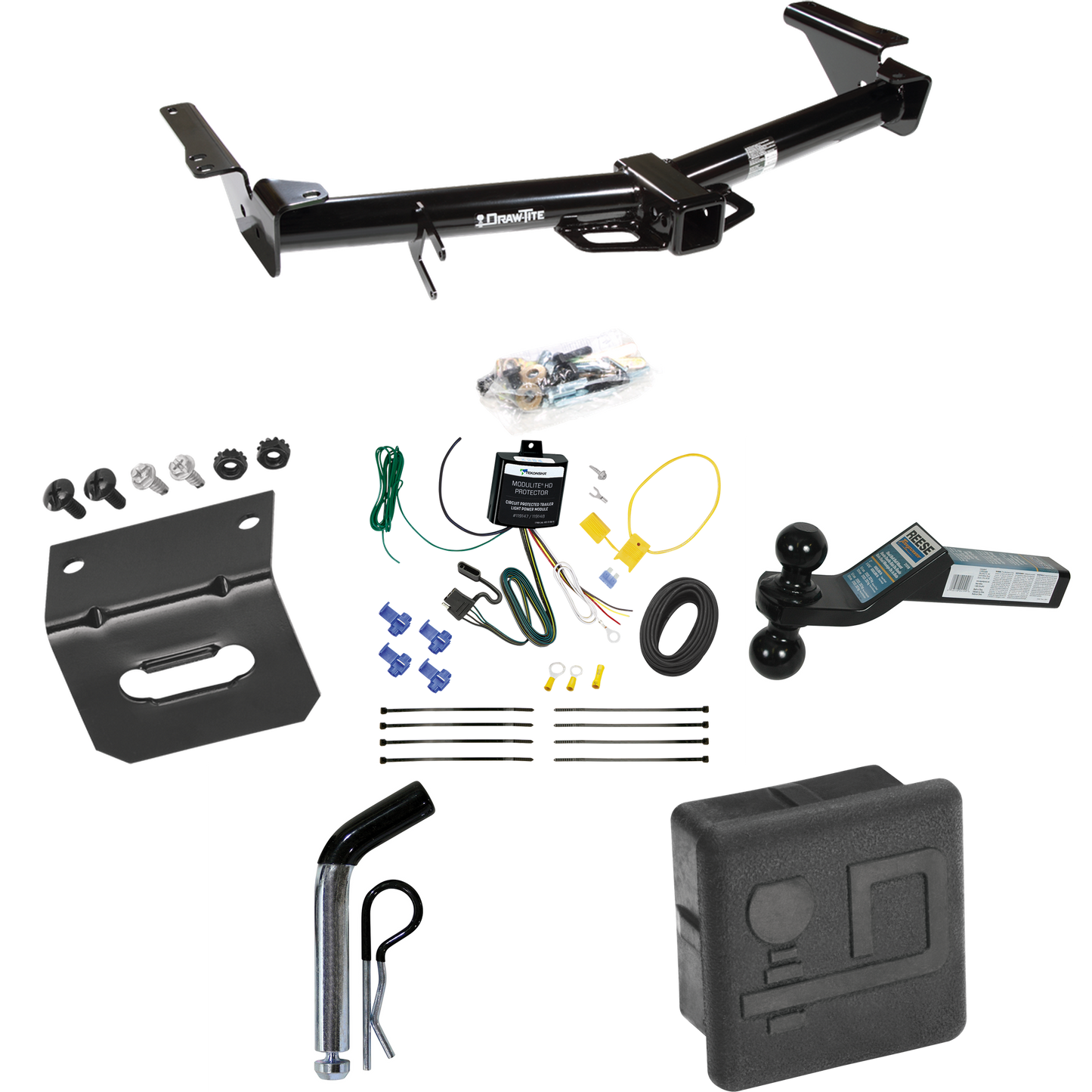 Fits 2003-2009 Lexus GX470 Trailer Hitch Tow PKG w/ 4-Flat Wiring + Dual Ball Ball Mount 2" & 2-5/16" Trailer Balls + Pin/Clip + Wiring Bracket + Hitch Cover By Draw-Tite