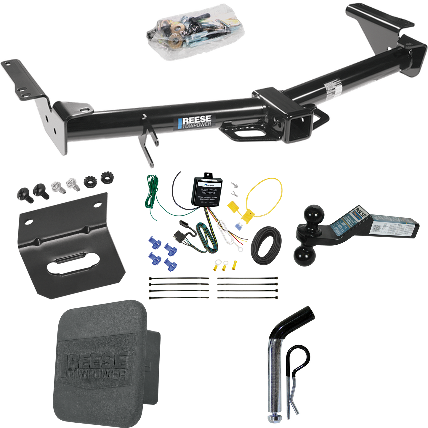 Fits 2007-2009 Toyota 4Runner Trailer Hitch Tow PKG w/ 4-Flat Wiring + Dual Ball Ball Mount 2" & 2-5/16" Trailer Balls + Pin/Clip + Wiring Bracket + Hitch Cover By Reese Towpower