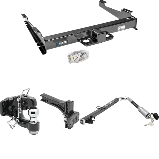 Fits 2000-2002 Chevrolet Suburban 2500 Trailer Hitch Tow PKG w/ 2-1/2" to 2" Adapter 24" Length + Adjustable Pintle Hook Mounting Plate + Pintle Hook & 2" Ball Combination + Hitch Lock (For w/Amber Turn Signals Models) By Reese Towpower