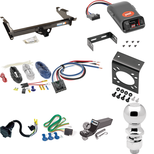 Fits 1979-1995 GMC G2500 Trailer Hitch Tow PKG w/ Pro Series POD Brake Control + Generic BC Wiring Adapter + 7-Way RV Wiring + 2" & 2-5/16" Ball & Drop Mount By Reese Towpower