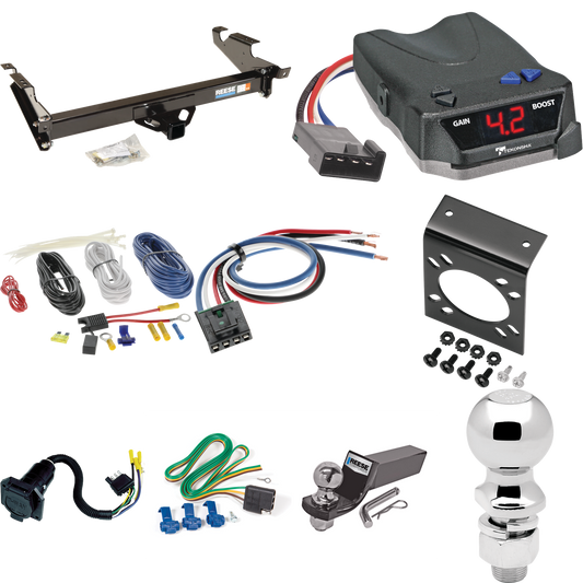 Fits 1979-1995 GMC G2500 Trailer Hitch Tow PKG w/ Tekonsha BRAKE-EVN Brake Control + Generic BC Wiring Adapter + 7-Way RV Wiring + 2" & 2-5/16" Ball & Drop Mount By Reese Towpower