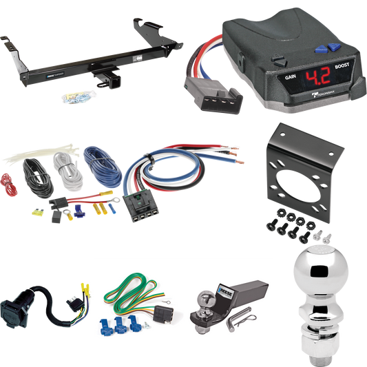 Fits 1978-1995 Chevrolet G10 Trailer Hitch Tow PKG w/ Tekonsha BRAKE-EVN Brake Control + Generic BC Wiring Adapter + 7-Way RV Wiring + 2" & 2-5/16" Ball & Drop Mount By Reese Towpower